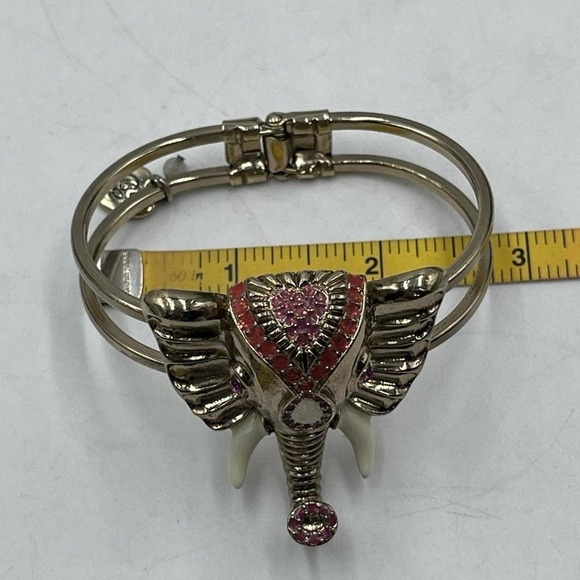 Betsey Johnson Pink Crystals Trunk Up Good Luck Elephant Bangle Hinged  Bracelet - Picture 11 of 13